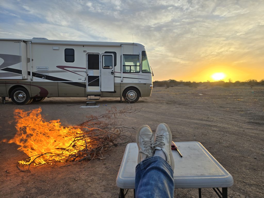 Campfire and sunsets at Almosta Ranch
